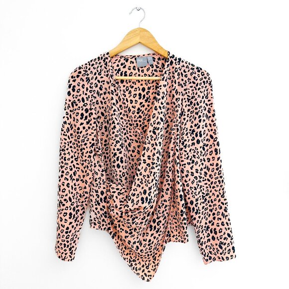 ASOS Leopard Animal Print Blouse Flowy Blush Pink Peach Dressy Going Out Top - Picture 1 of 5